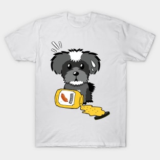 Cute Schnauzer Spilled a jar of mustard sauce T-Shirt